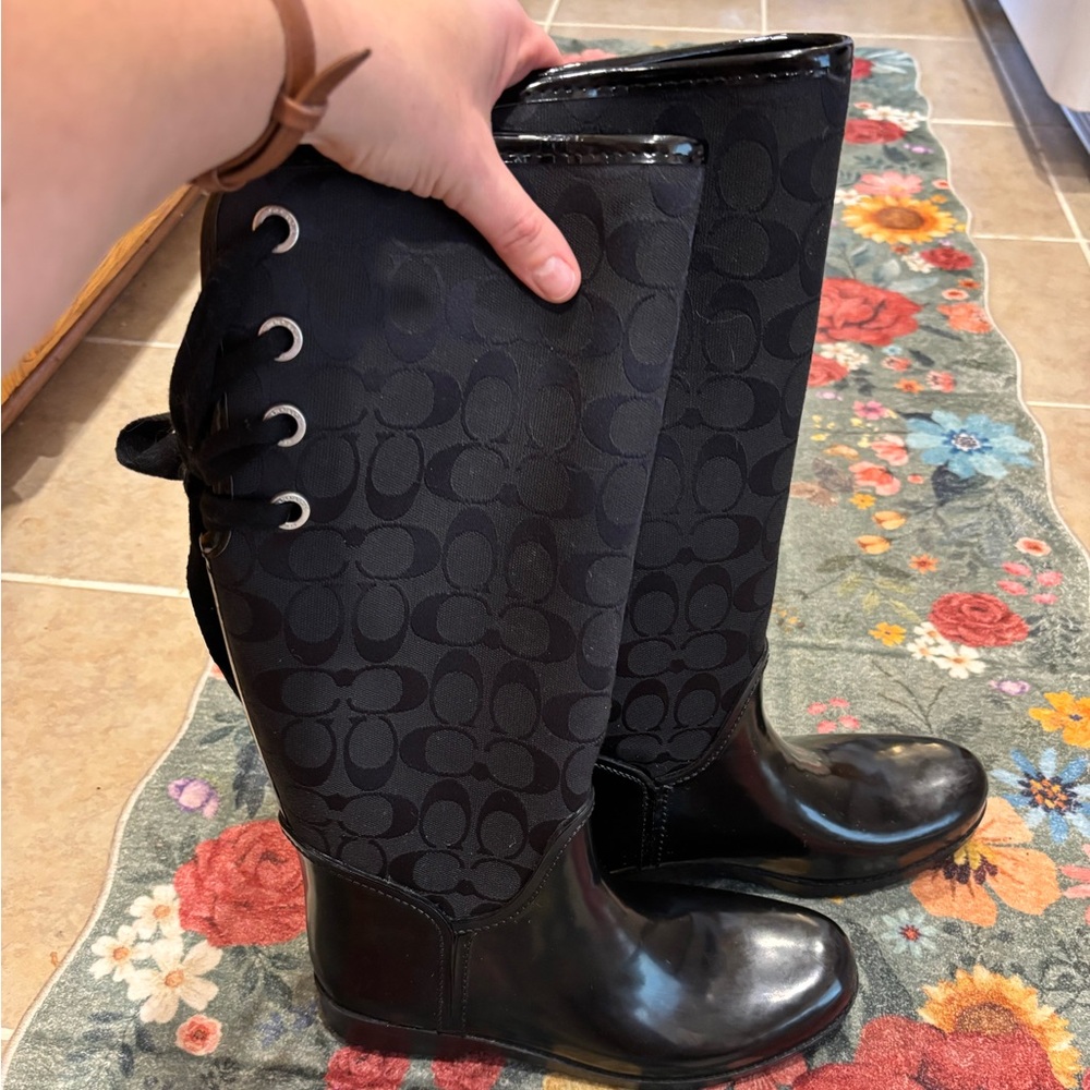 Coach Tristee black signature lace-up rain boots